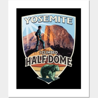 Yosemite National Park I Climbed Half Dome Vintage Design with Hiker and Bear Posters and Art